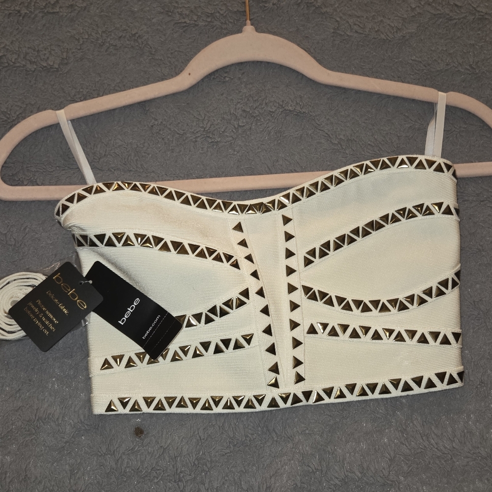 bebe White Strapless Studded Crop Top